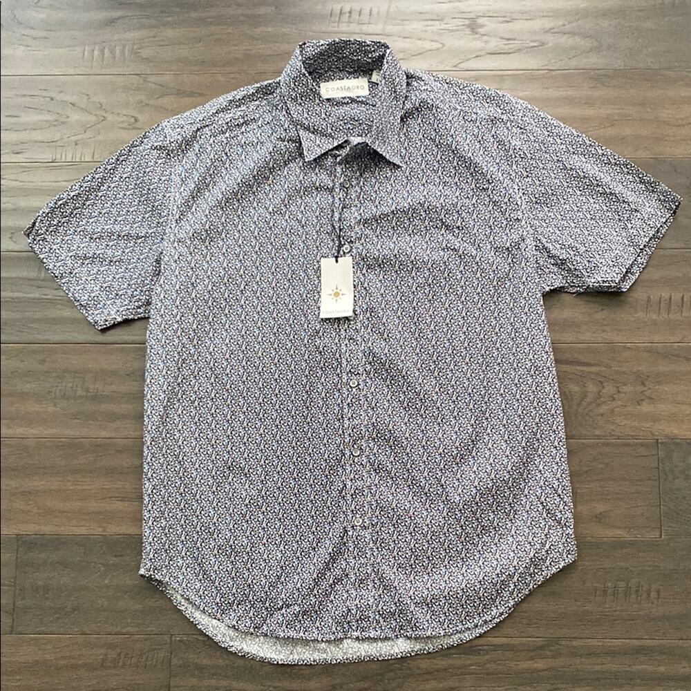 COASTAORO Patterned Button Down Shirt Mens Sz Large Blue Short Sleeve